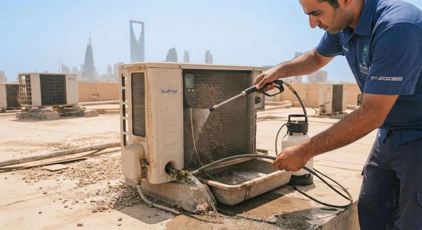 تنظيف ملفات المكثف وتسليك مجاري الصرف